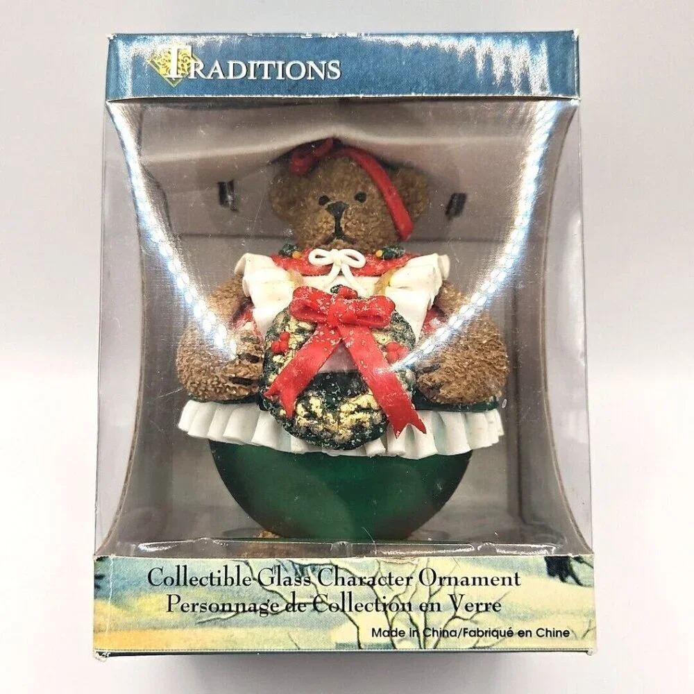Traditions Collectible Glass Teddy Bear Ornament Vintage New Never Opened‎